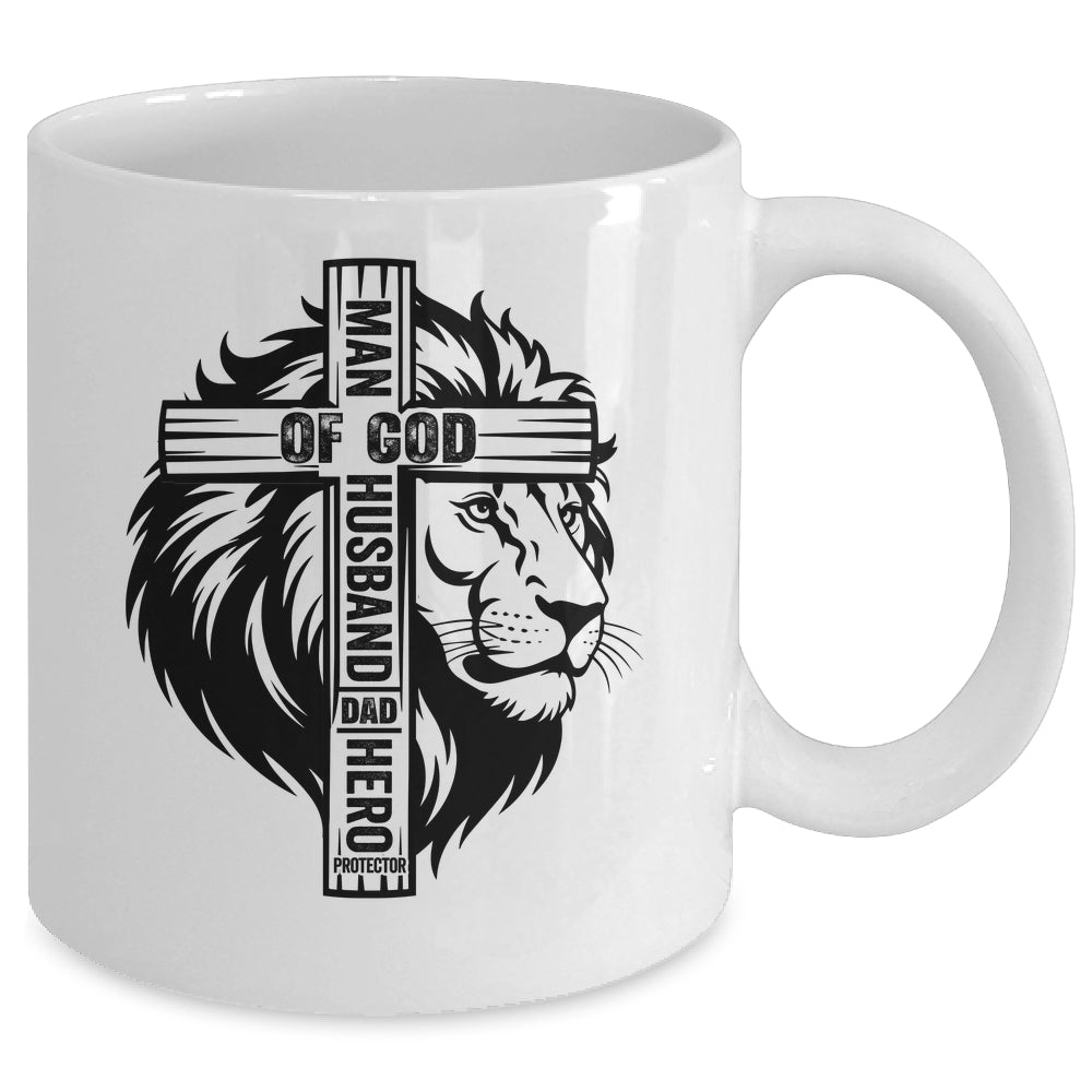 Man Of God Christian Dad For Husband Lion Men Father's Day Mug | siriusteestore
