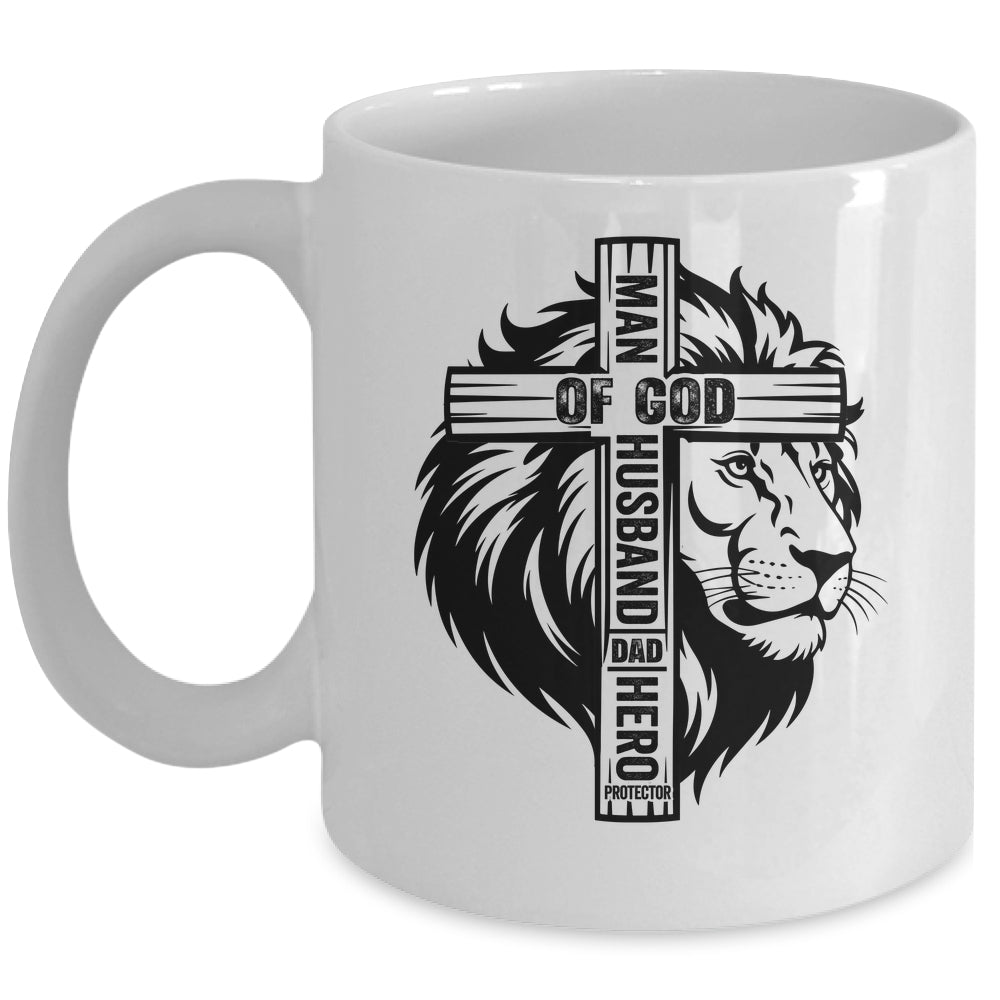 Man Of God Christian Dad For Husband Lion Men Father's Day Mug | siriusteestore