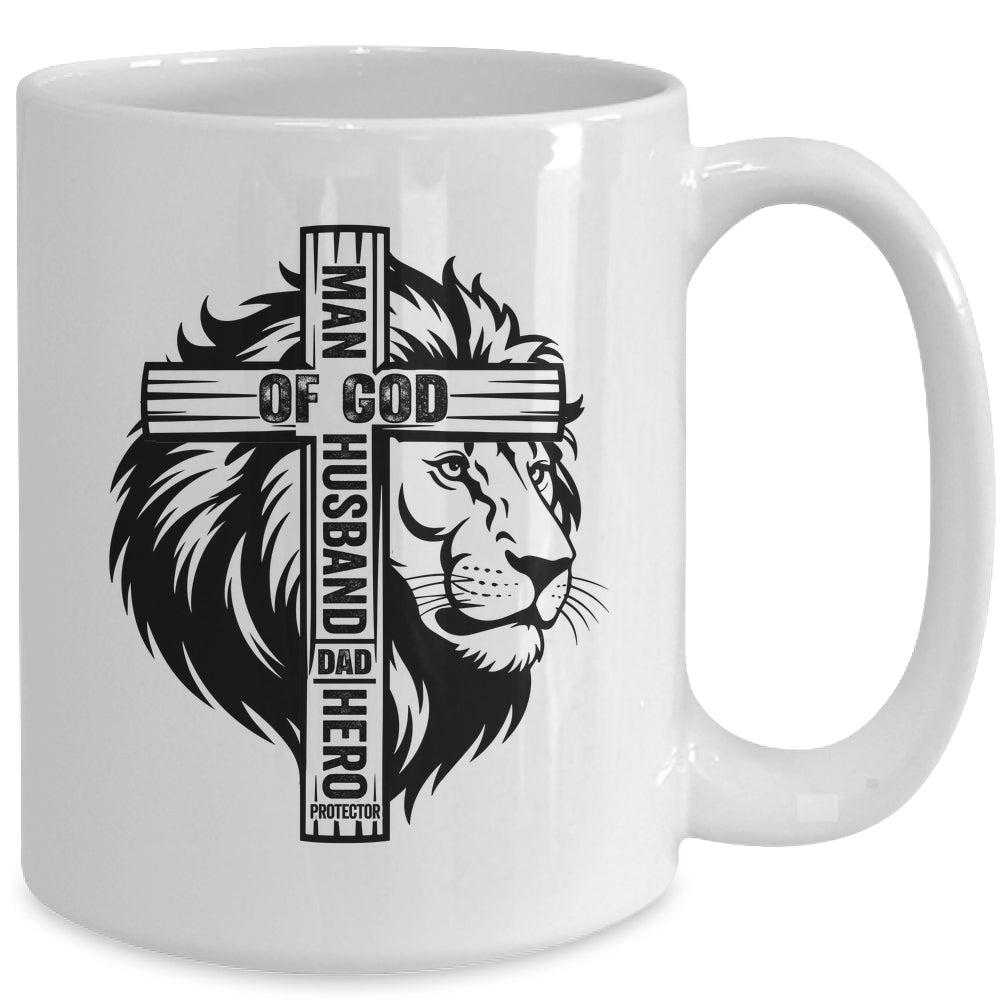 Man Of God Christian Dad For Husband Lion Men Father's Day Mug | siriusteestore