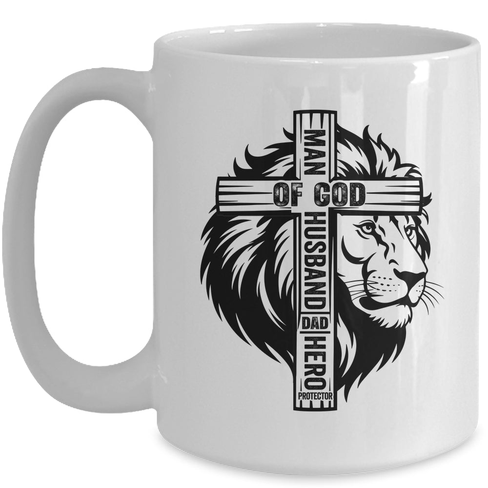 Man Of God Christian Dad For Husband Lion Men Father's Day Mug | siriusteestore