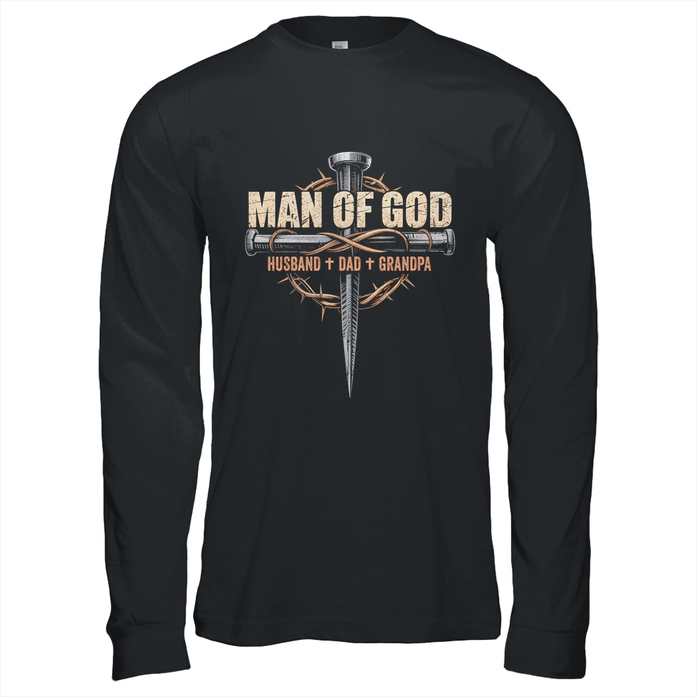 Man Of God Husband Dad Grandpa Cross Christian Fathers Day Shirt & Hoodie | siriusteestore