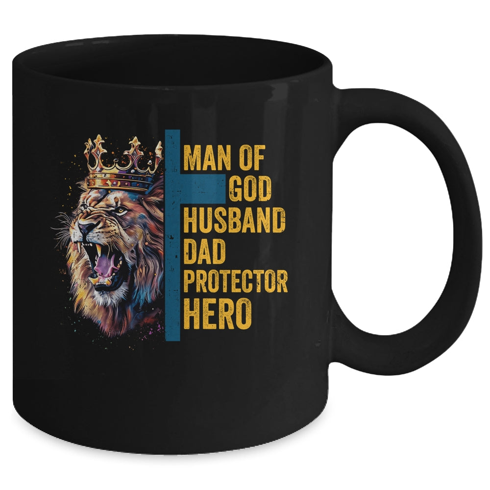 Man Of God Husband Dad Lion Religious Christian Father's Day Mug | siriusteestore