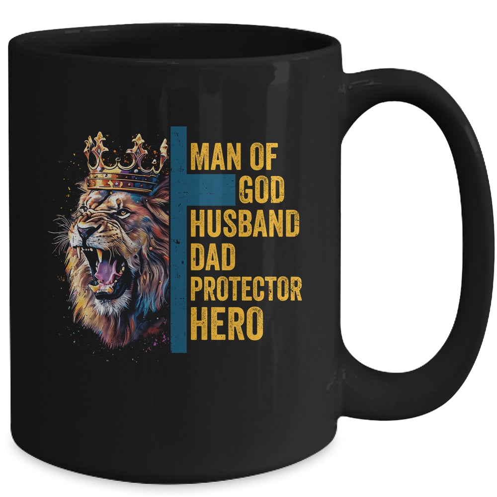 Man Of God Husband Dad Lion Religious Christian Father's Day Mug | siriusteestore