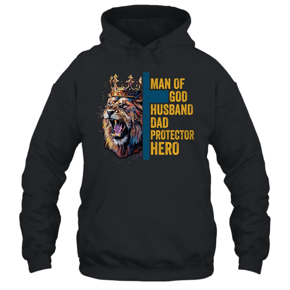 Man Of God Husband Dad Lion Religious Christian Father's Day Shirt & Hoodie | siriusteestore