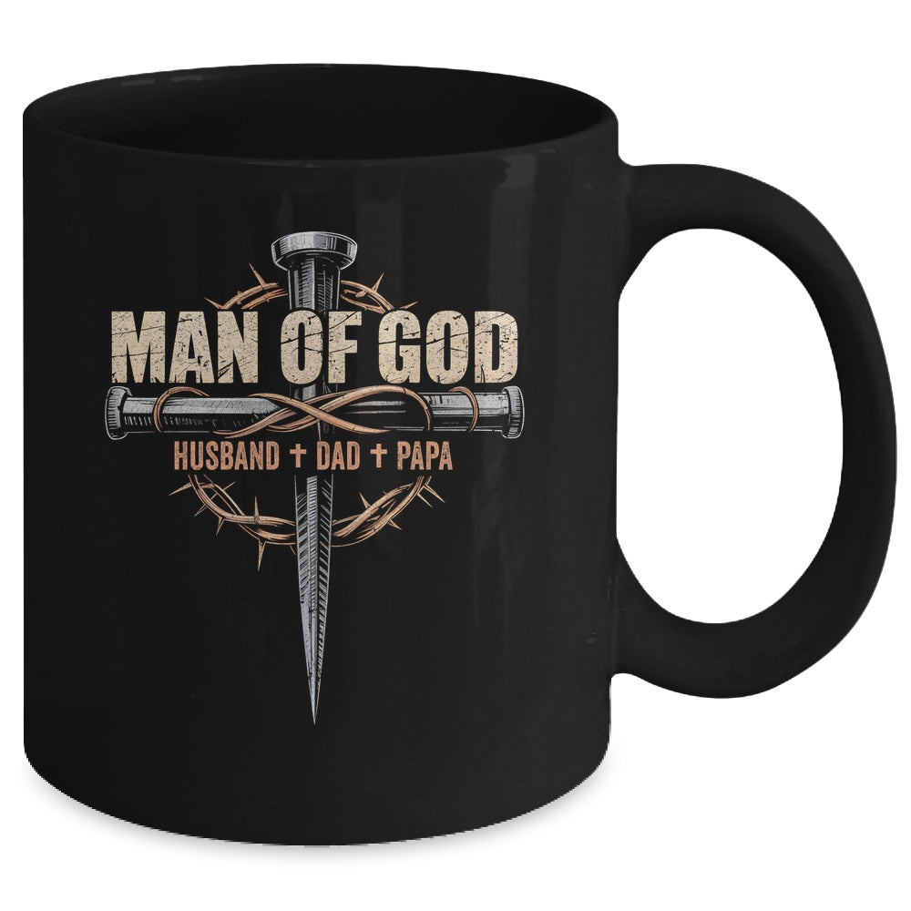 Man Of God Husband Dad Papa Cross Christian Fathers Day Mug | siriusteestore