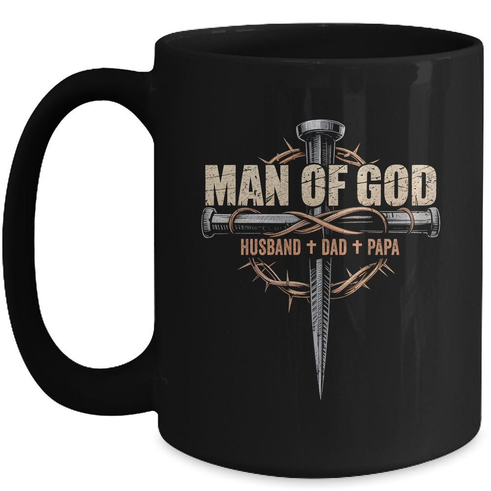 Man Of God Husband Dad Papa Cross Christian Fathers Day Mug | siriusteestore