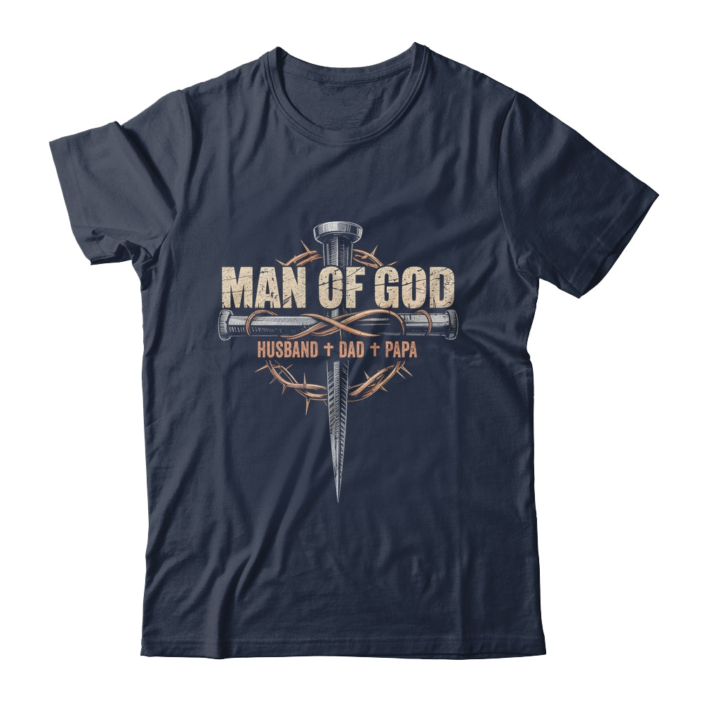 Man Of God Husband Dad Papa Cross Christian Fathers Day Shirt & Hoodie | siriusteestore