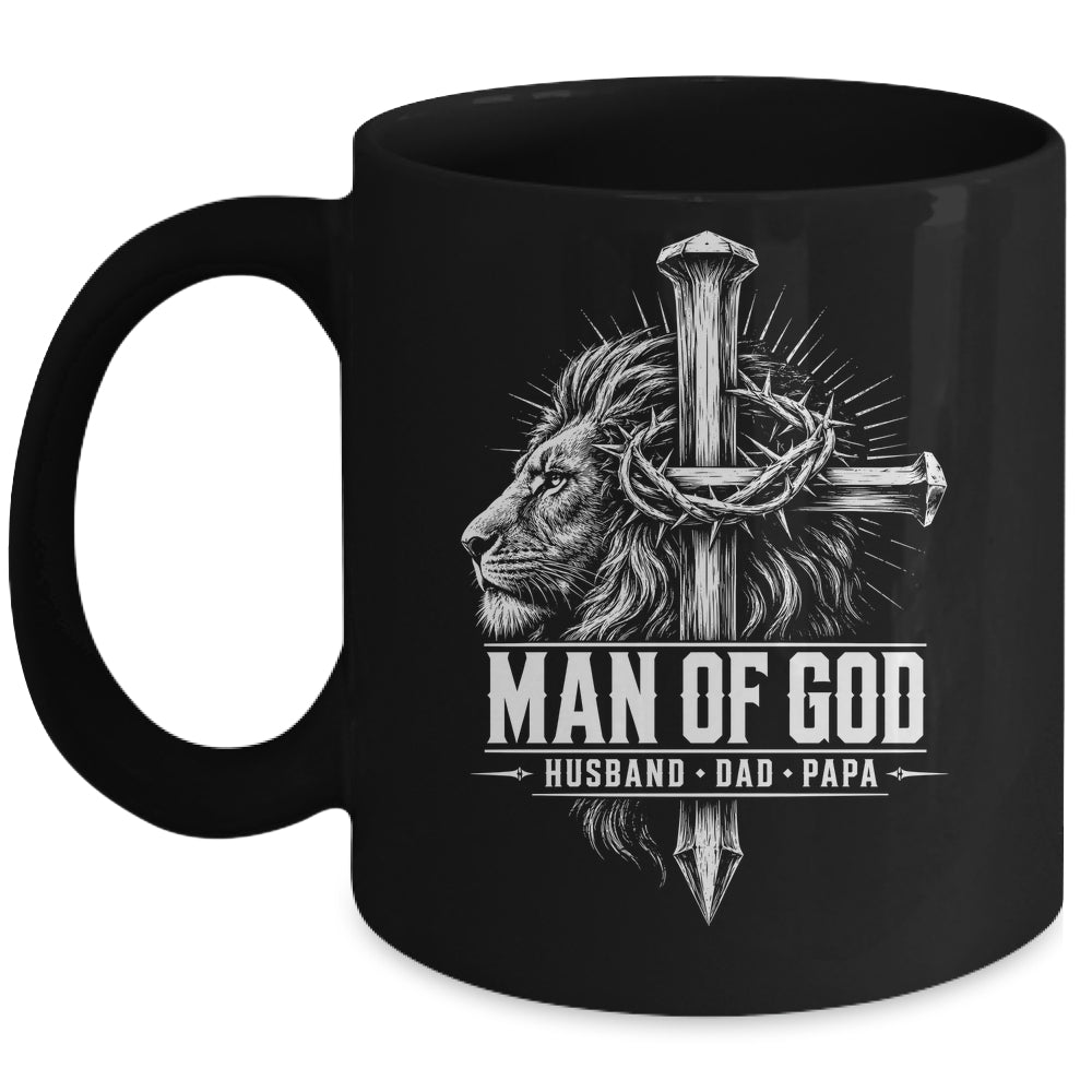 Man Of God Husband Dad Papa Lion Christian Father'S Day Men Mug | siriusteestore