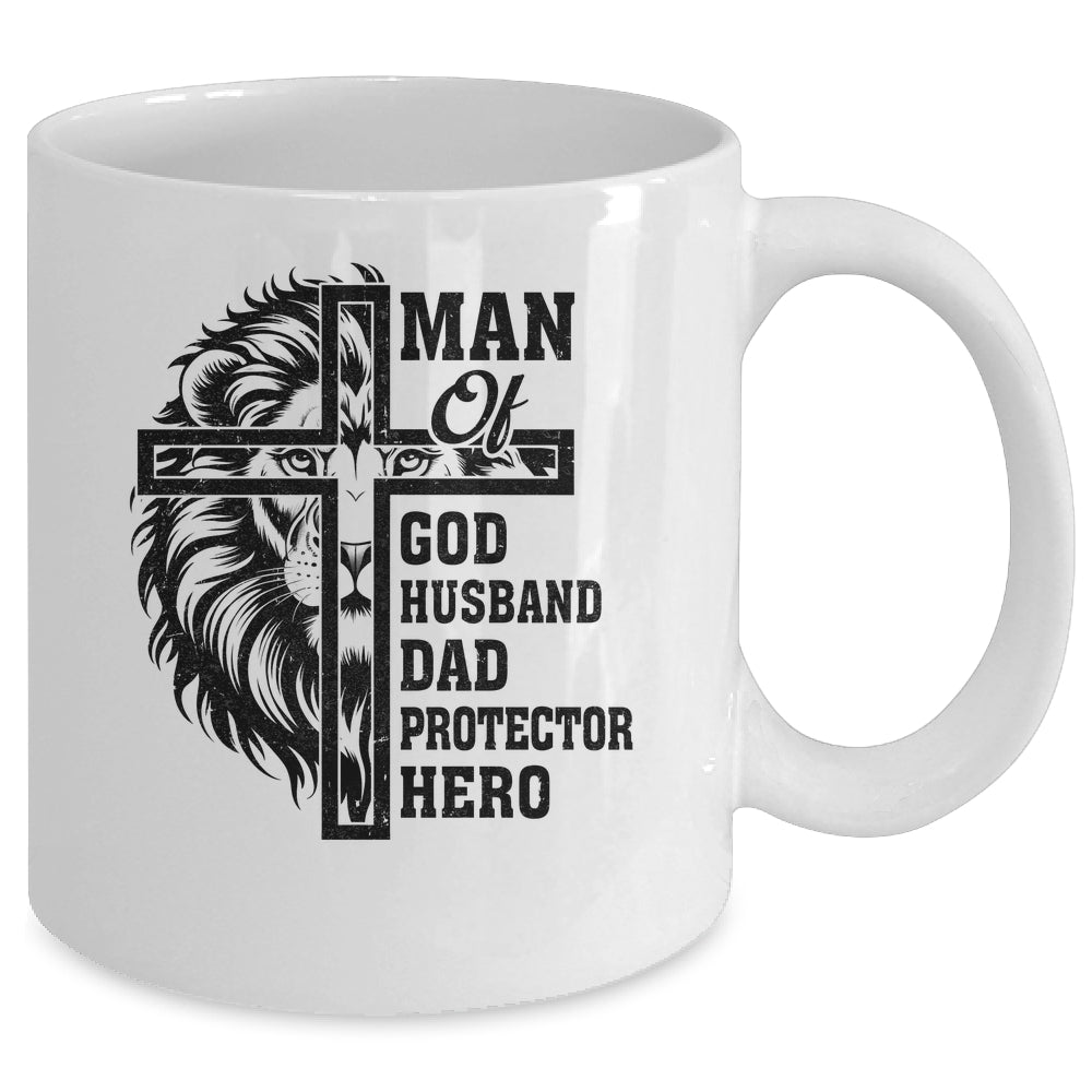Man Of God Husband Dad Protector Hero Christian Father's Day Mug | siriusteestore