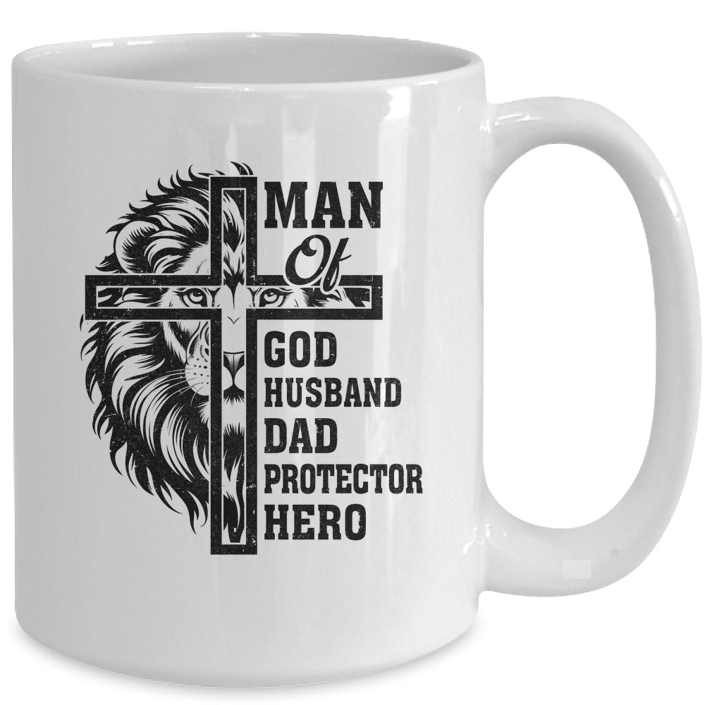 Man Of God Husband Dad Protector Hero Christian Father's Day Mug | siriusteestore