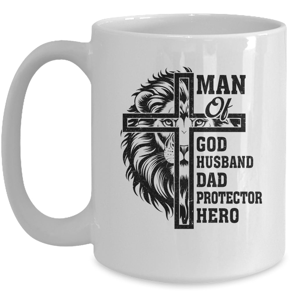 Man Of God Husband Dad Protector Hero Christian Father's Day Mug | siriusteestore