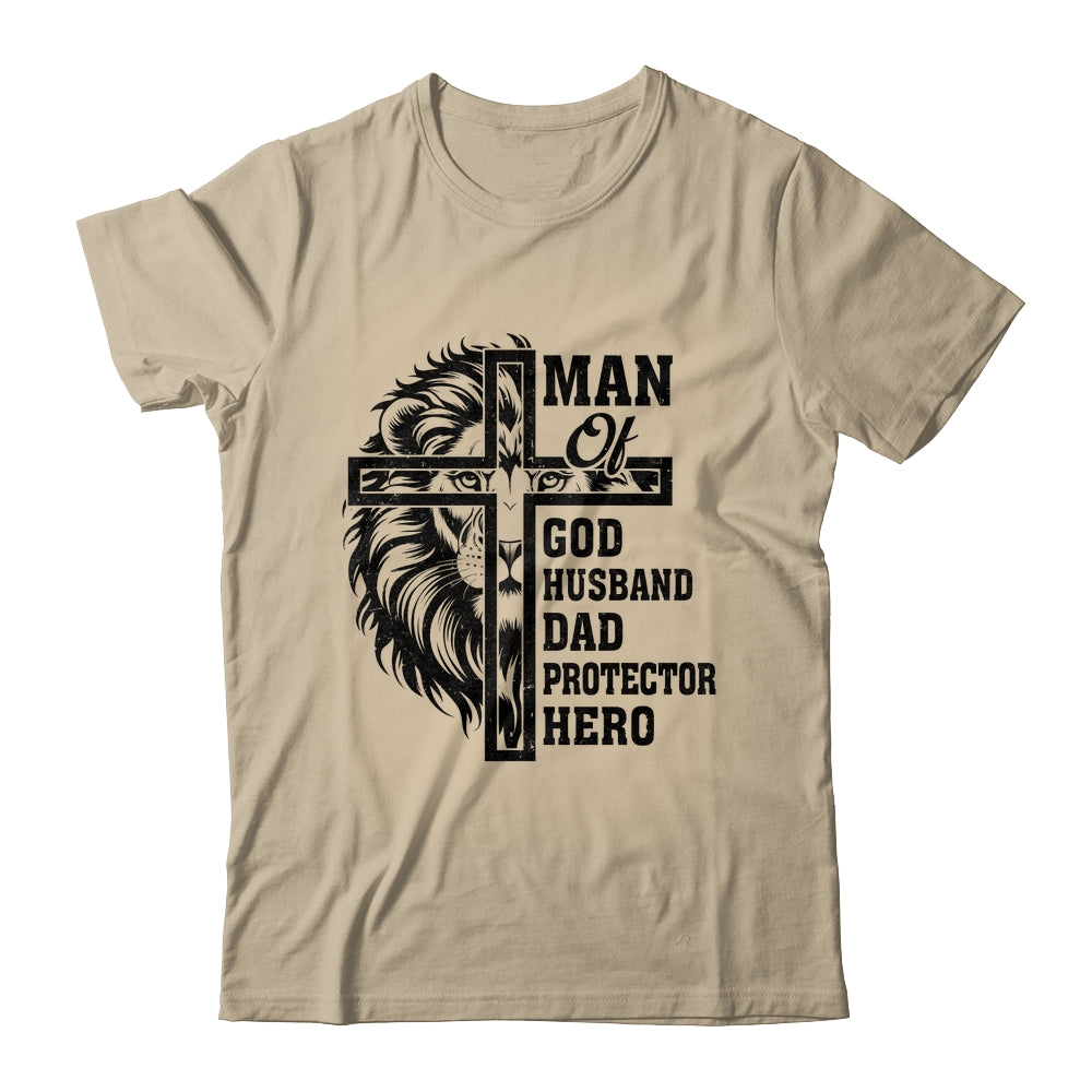 Man Of God Husband Dad Protector Hero Christian Father's Day Shirt & Hoodie | siriusteestore