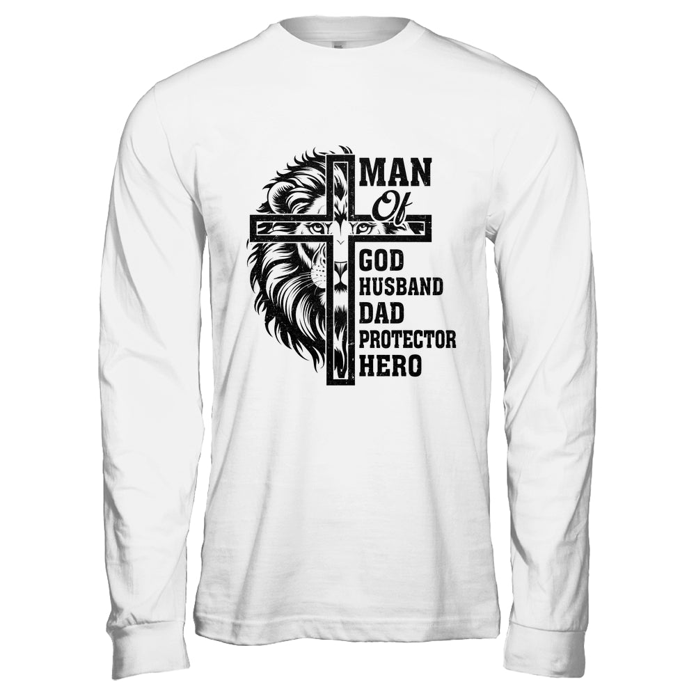 Man Of God Husband Dad Protector Hero Christian Father's Day Shirt & Hoodie | siriusteestore