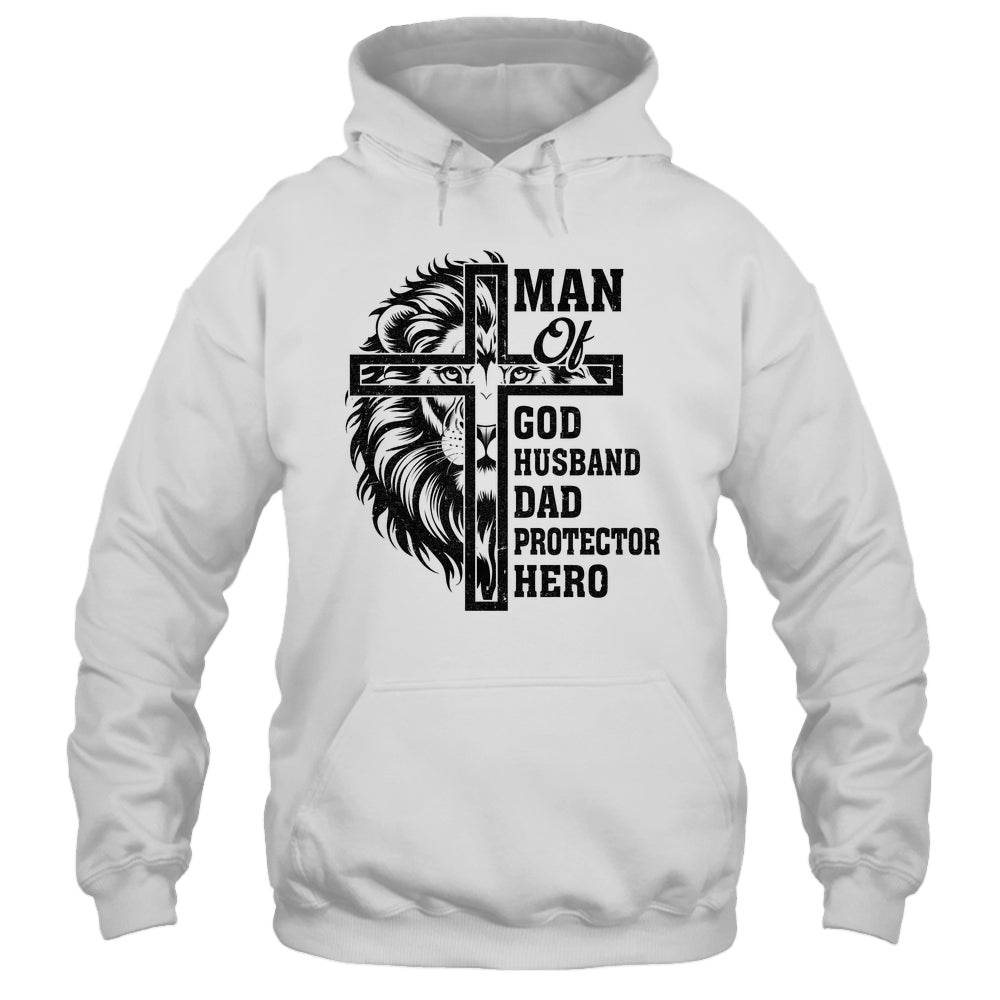 Man Of God Husband Dad Protector Hero Christian Father's Day Shirt & Hoodie | siriusteestore