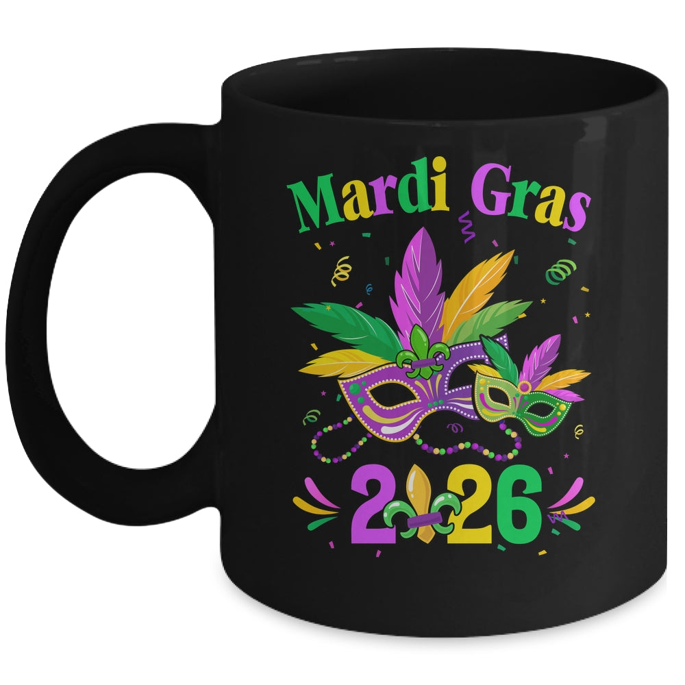 Mardi Gras 2026 Mask Costume Beads Carnival Party Outfit Mug | siriusteestore