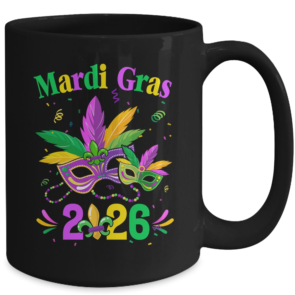 Mardi Gras 2026 Mask Costume Beads Carnival Party Outfit Mug | siriusteestore