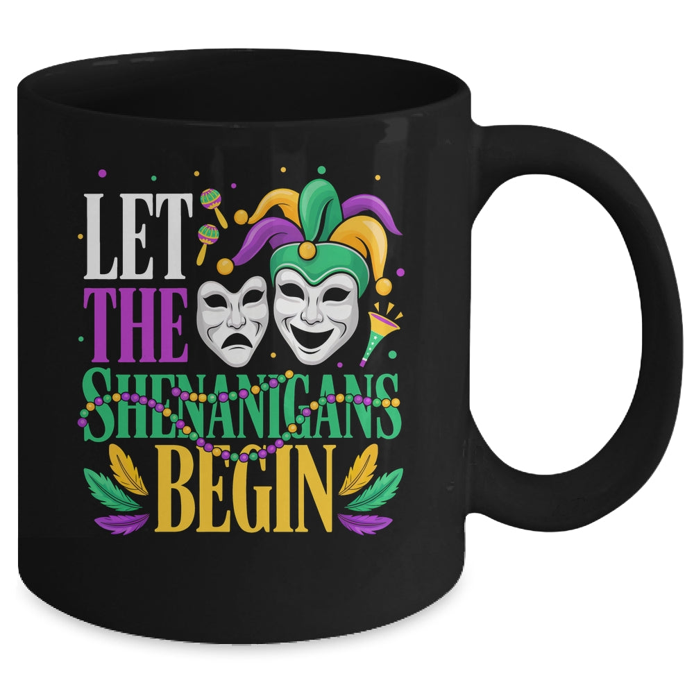 Mardi Gras Funny Let The Shenanigans Begin Jester Mask Mug | siriusteestore