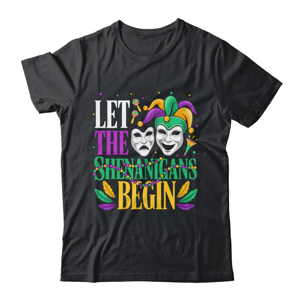 Mardi Gras Funny Let The Shenanigans Begin Jester Mask Shirt & Hoodie | siriusteestore