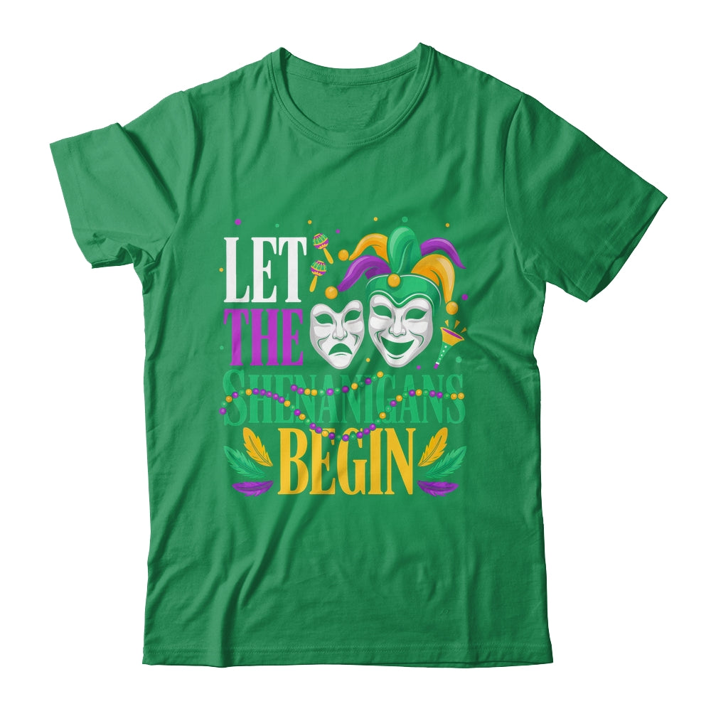 Mardi Gras Funny Let The Shenanigans Begin Jester Mask Shirt & Hoodie | siriusteestore