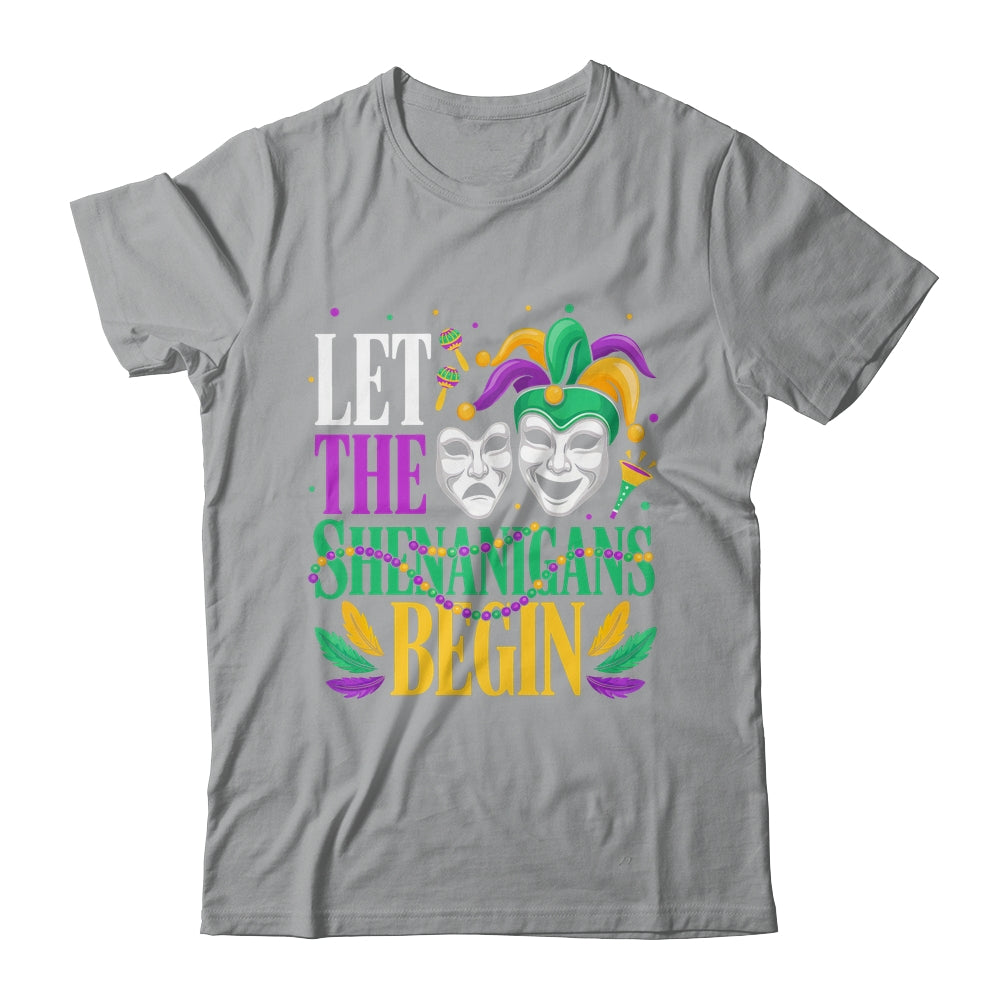 Mardi Gras Funny Let The Shenanigans Begin Jester Mask Shirt & Hoodie | siriusteestore