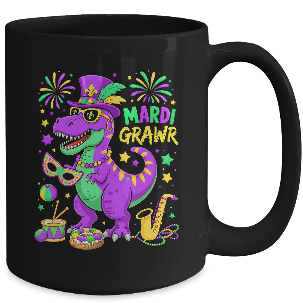 Mardi Grawr T-Rex Dino Mardi Gras Dinosaur Beads Men Boy Kid Mug | siriusteestore