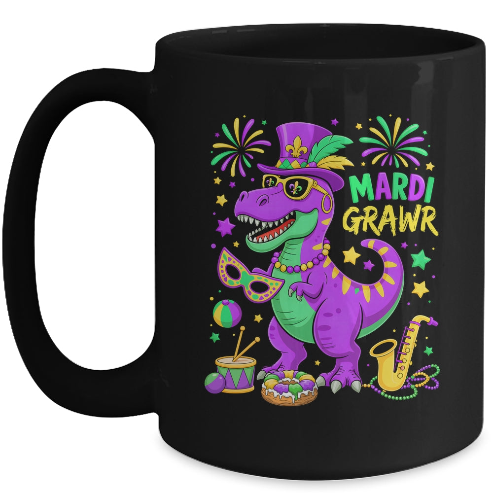Mardi Grawr T-Rex Dino Mardi Gras Dinosaur Beads Men Boy Kid Mug | siriusteestore