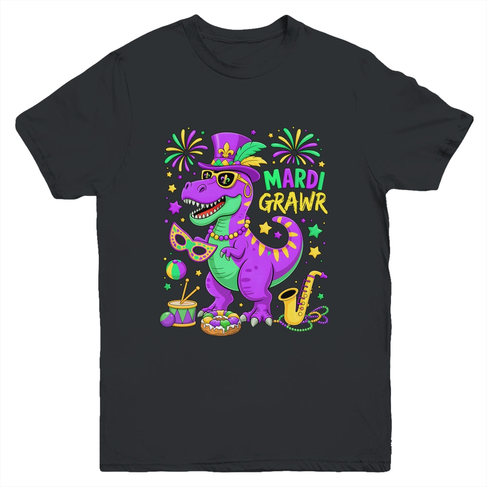 Mardi Grawr T-Rex Dino Mardi Gras Dinosaur Beads Men Boy Kid Youth Shirt | siriusteestore