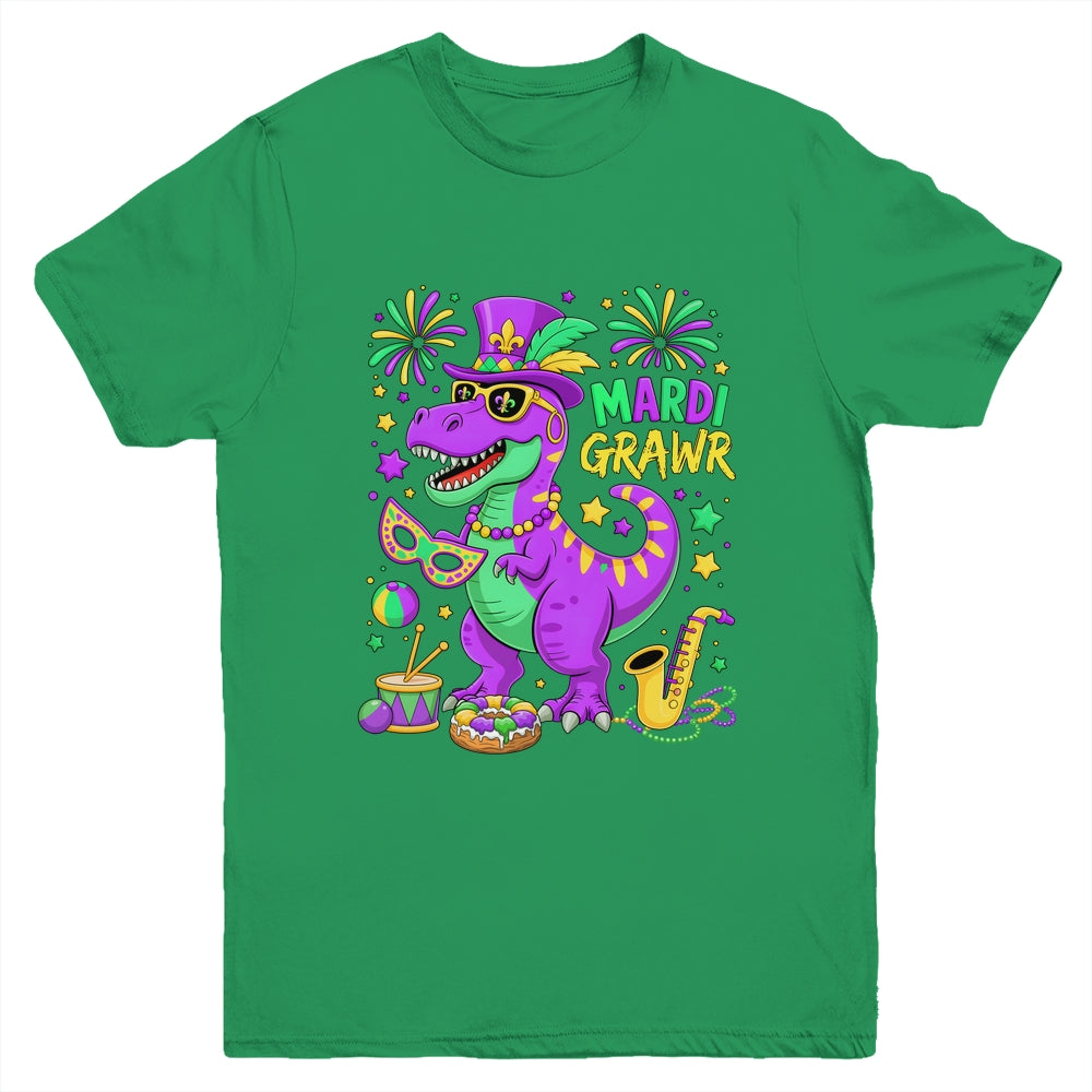 Mardi Grawr T-Rex Dino Mardi Gras Dinosaur Beads Men Boy Kid Youth Shirt | siriusteestore
