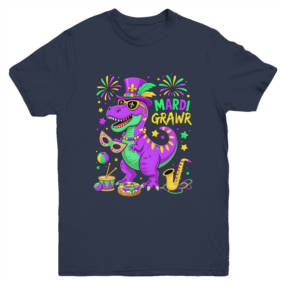 Mardi Grawr T-Rex Dino Mardi Gras Dinosaur Beads Men Boy Kid Youth Shirt | siriusteestore
