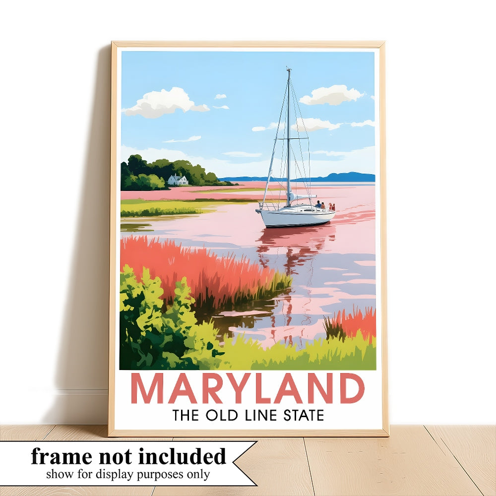 Maryland Travel Print Poster Nature Old Line State Chesapeake Bay Souvenir Wall Art Landscape Picture For Home Room Living Room Office Bedroom Decor Unframed | siriusteestore