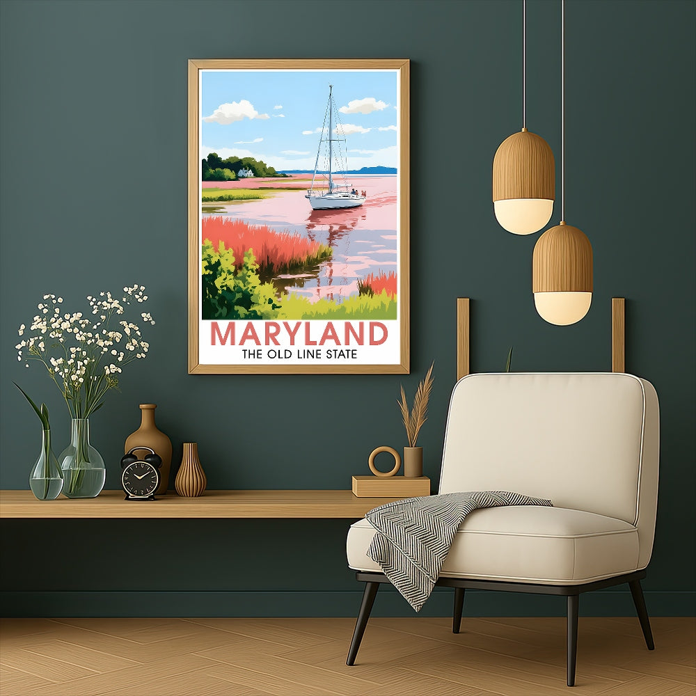 Maryland Travel Print Poster Nature Old Line State Chesapeake Bay Souvenir Wall Art Landscape Picture For Home Room Living Room Office Bedroom Decor Unframed | siriusteestore