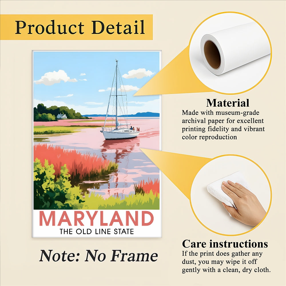 Maryland Travel Print Poster Nature Old Line State Chesapeake Bay Souvenir Wall Art Landscape Picture For Home Room Living Room Office Bedroom Decor Unframed | siriusteestore
