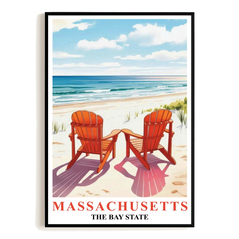 Massachusetts Travel Print Poster Retro Cape Cod The Bay State Souvenir Wall Art Landscape Picture For Home Room Living Room Office Bedroom Decor Unframed | siriusteestore