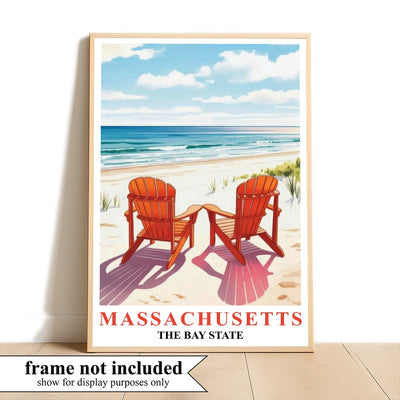 Massachusetts Travel Print Poster Retro Cape Cod The Bay State Souvenir Wall Art Landscape Picture For Home Room Living Room Office Bedroom Decor Unframed | siriusteestore