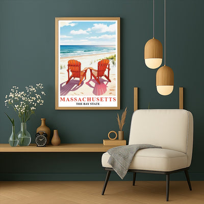Massachusetts Travel Print Poster Retro Cape Cod The Bay State Souvenir Wall Art Landscape Picture For Home Room Living Room Office Bedroom Decor Unframed | siriusteestore