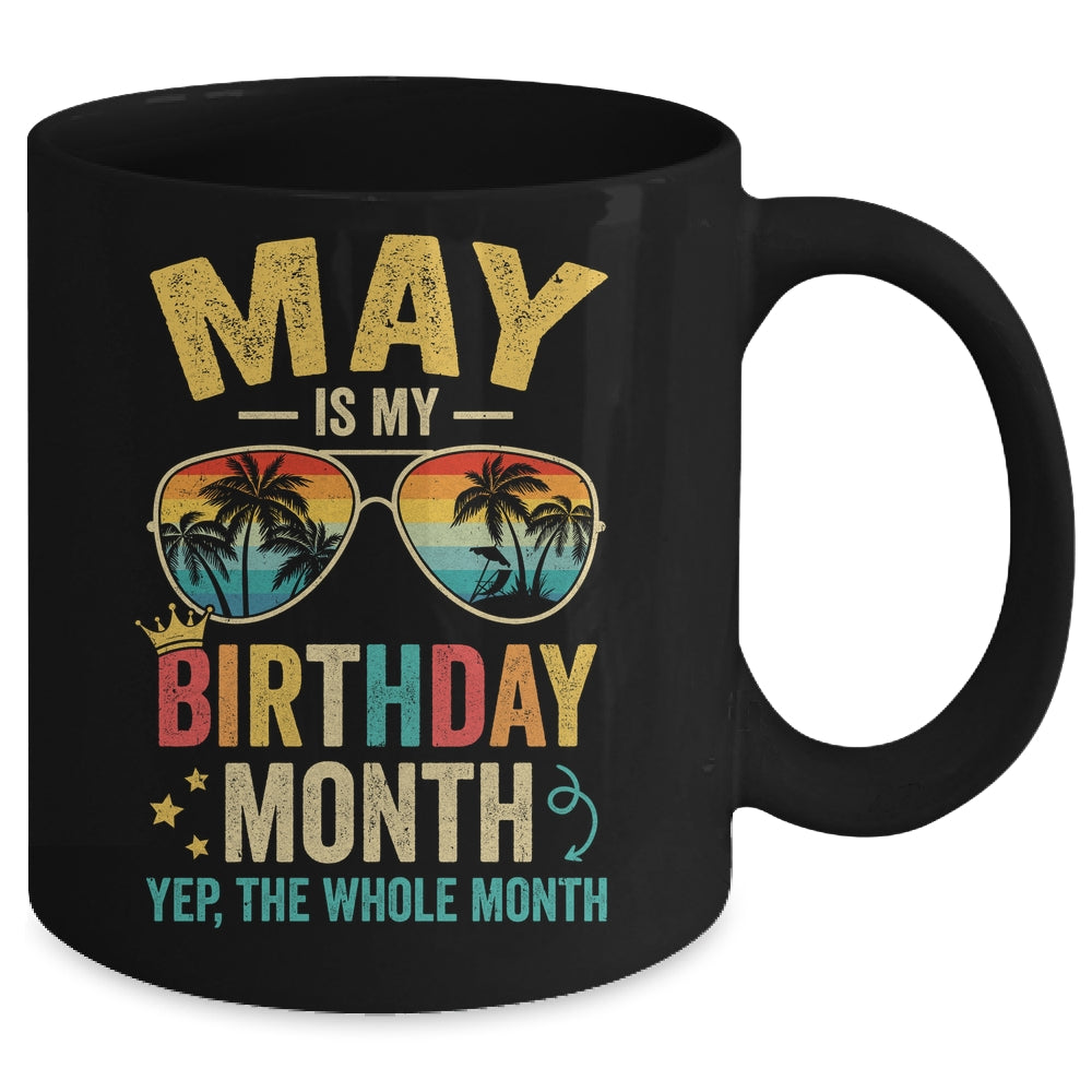 May Is My Birthday Retro Sunglasses Funny Birthday Mug | siriusteestore