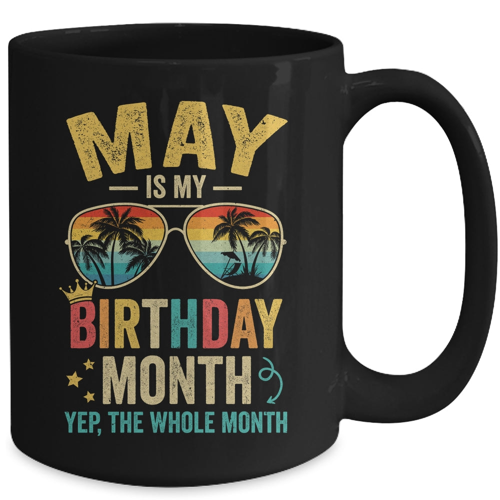 May Is My Birthday Retro Sunglasses Funny Birthday Mug | siriusteestore