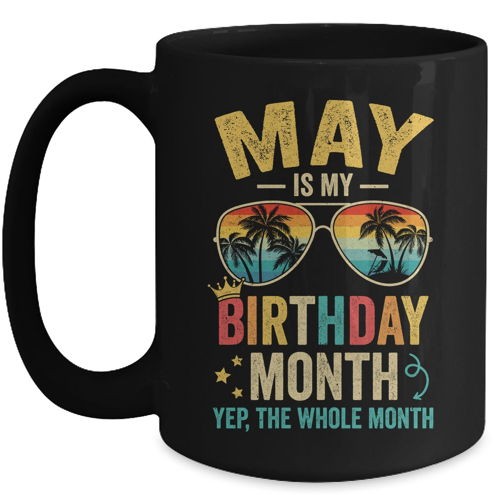 May Is My Birthday Retro Sunglasses Funny Birthday Mug | siriusteestore