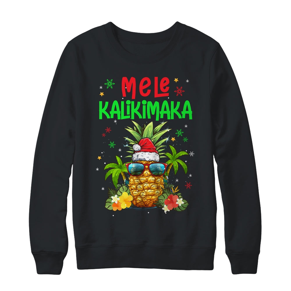 Mele Kalikimaka Merry Xmas Light Santa Hawaiian Pineapple Shirt & Sweatshirt | siriusteestore