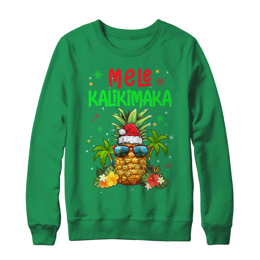 Mele Kalikimaka Merry Xmas Light Santa Hawaiian Pineapple Shirt & Sweatshirt | siriusteestore