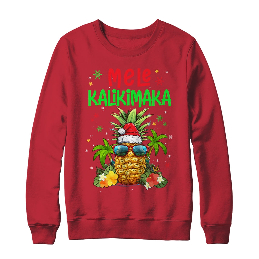 Mele Kalikimaka Merry Xmas Light Santa Hawaiian Pineapple Shirt & Sweatshirt | siriusteestore