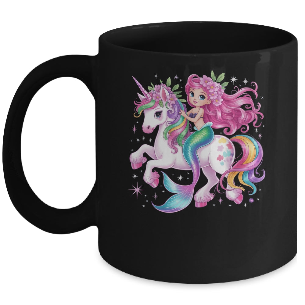 Mermaid Riding A Unicorn Girls Women Kids Adults Rainbow Mug | siriusteestore
