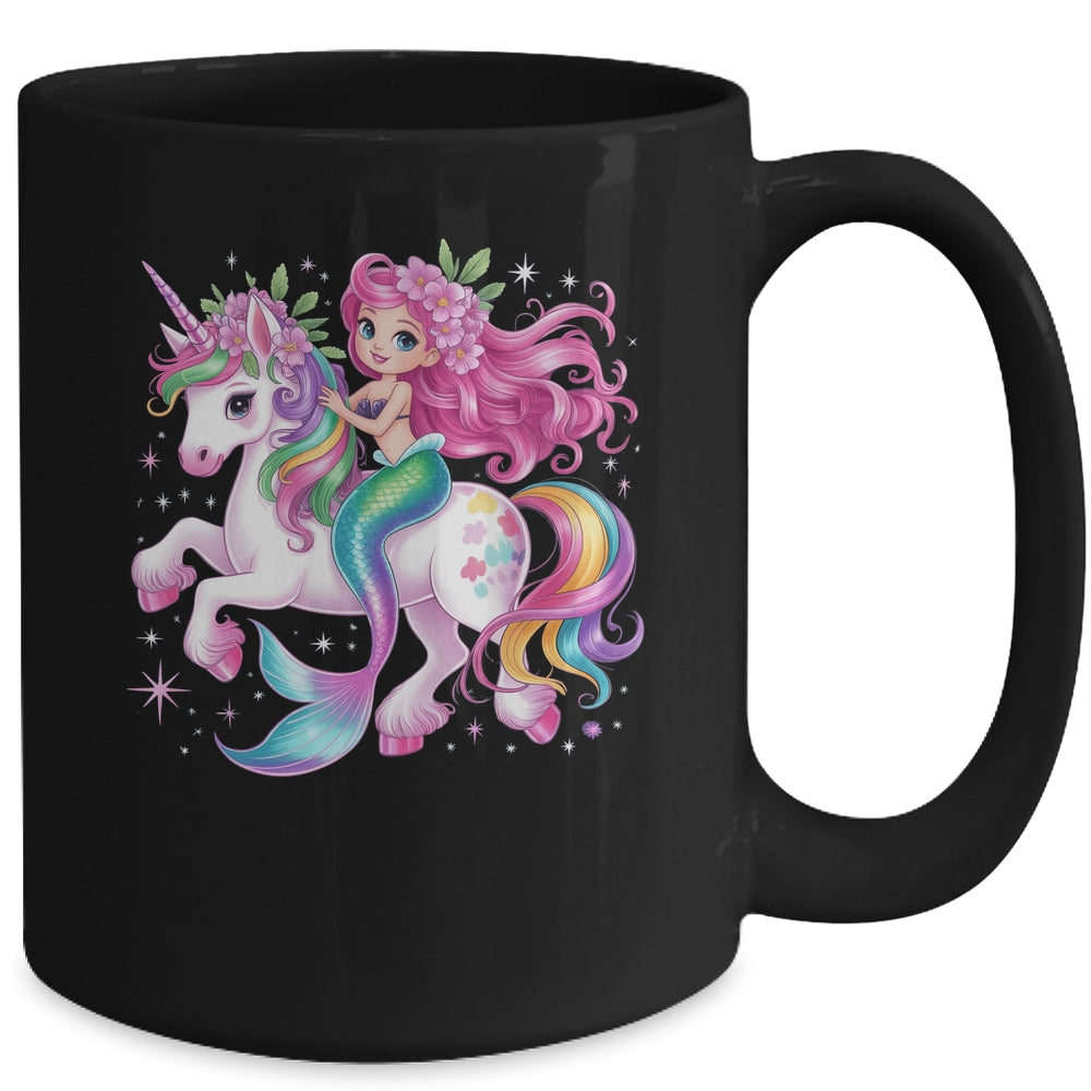 Mermaid Riding A Unicorn Girls Women Kids Adults Rainbow Mug | siriusteestore