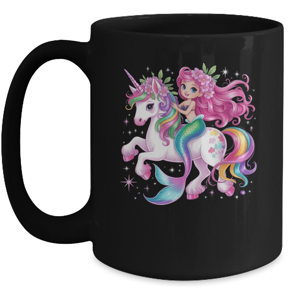 Mermaid Riding A Unicorn Girls Women Kids Adults Rainbow Mug | siriusteestore