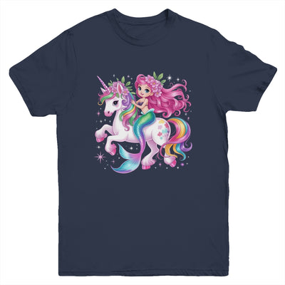 Mermaid Riding A Unicorn Girls Women Kids Adults Rainbow Youth Shirt | siriusteestore