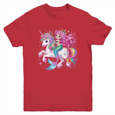 Mermaid Riding A Unicorn Girls Women Kids Adults Rainbow Youth Shirt | siriusteestore