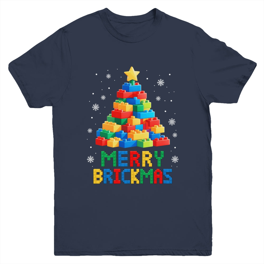 Merry Brickmas Christmas Building Blocks Master Builder Youth Shirt | siriusteestore