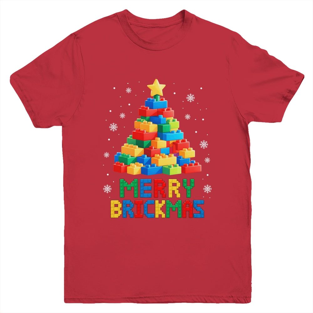 Merry Brickmas Christmas Building Blocks Master Builder Youth Shirt | siriusteestore