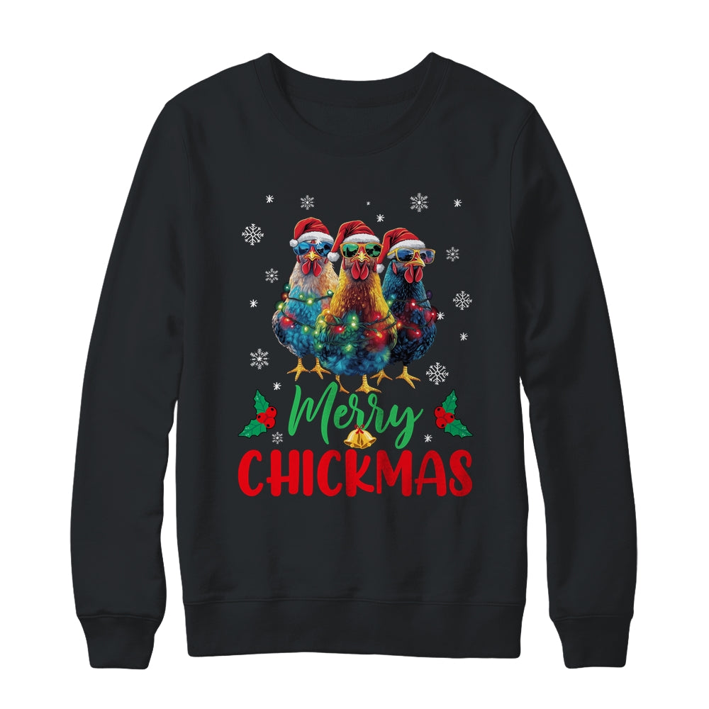 Merry Chickmas Ornament Lights Chicken Farmer Farm Christmas Shirt & Sweatshirt | siriusteestore