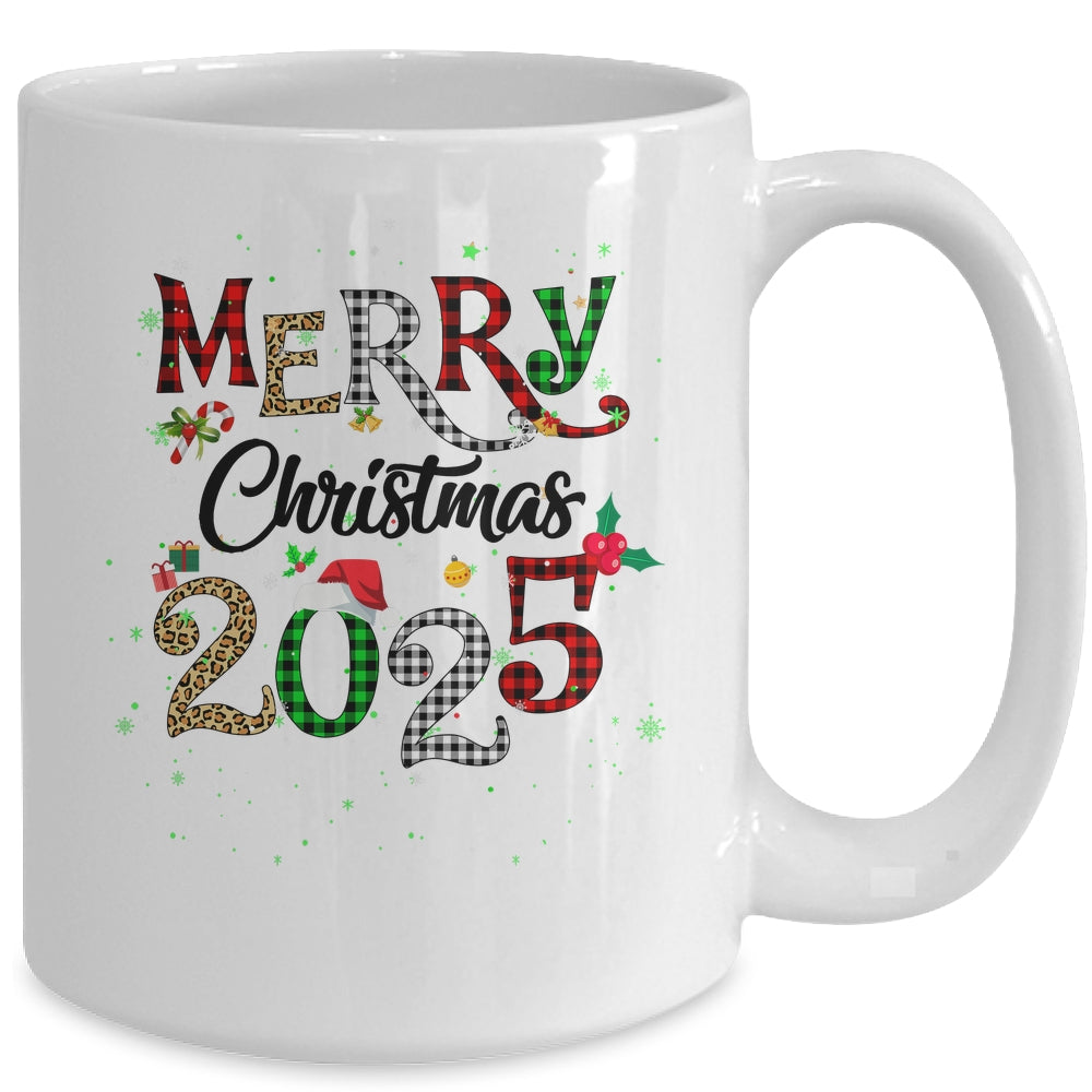 Merry Christmas 2025 Leopard Buffalo Plaid Red Green Xmas Mug | siriusteestore